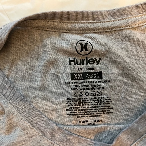 NWOT Hurley Men’s XXL Heather Gray Tee - Picture 2 of 5